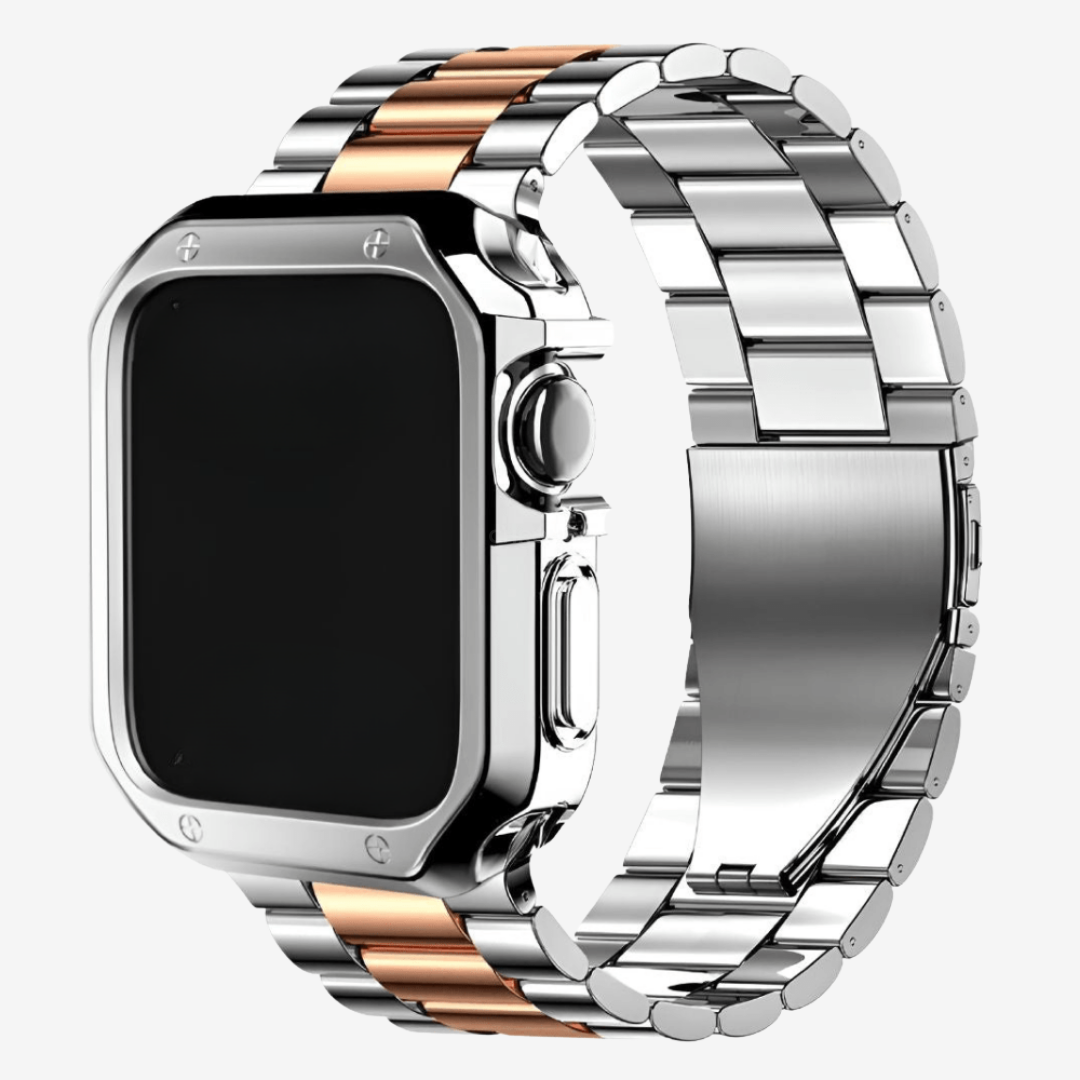 Apple Watch Band - Stainless Steel Band + Case - Silver Rose Gold / 38MM - Watch Case