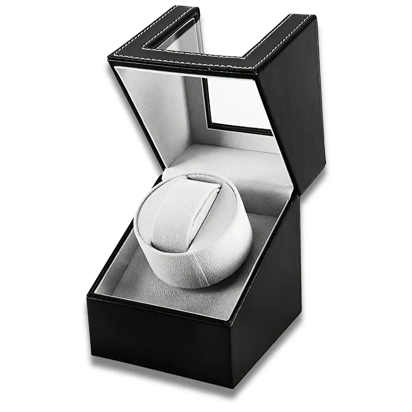 Black leather watch winder.
