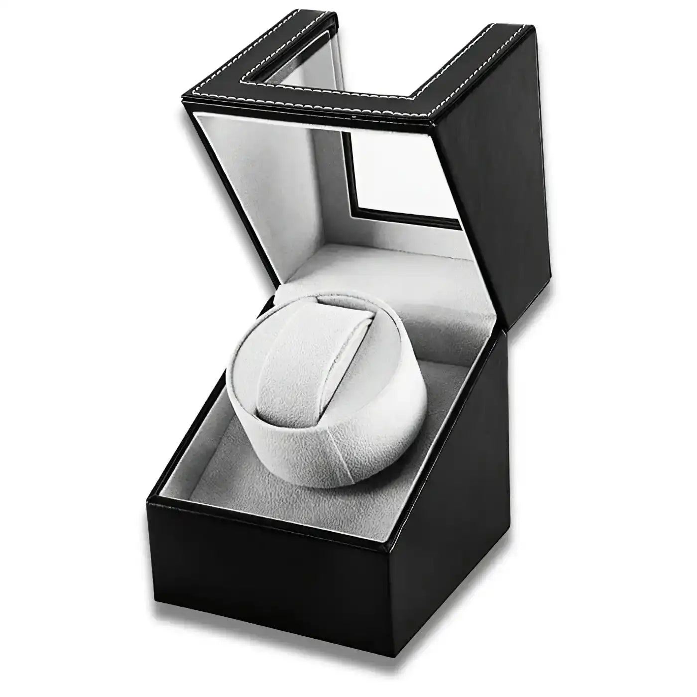 Black leather watch winder.