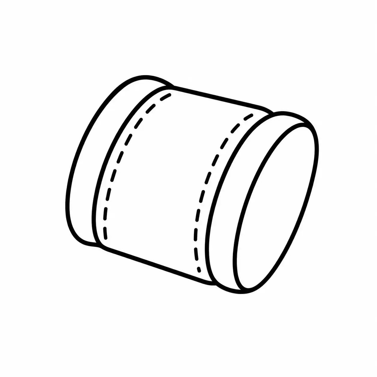 Cylindrical cushion with stitched seams and rounded ends.