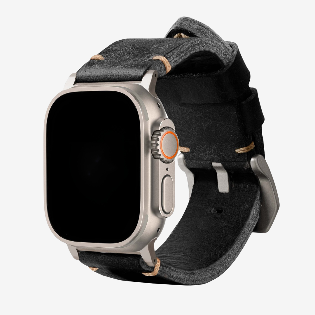 Leather Strap R01 - Black / Natural Titanium / 40mm / 41mm / 42mm - Watch Band