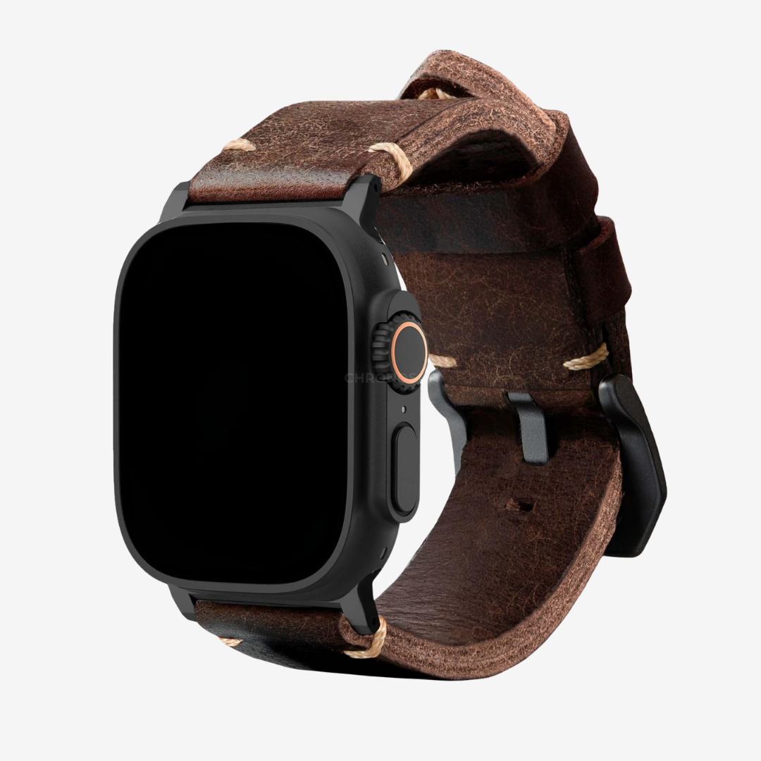 Leather Strap R01 - Brown / Black Titanium / 40mm / 41mm / 42mm - Watch Band