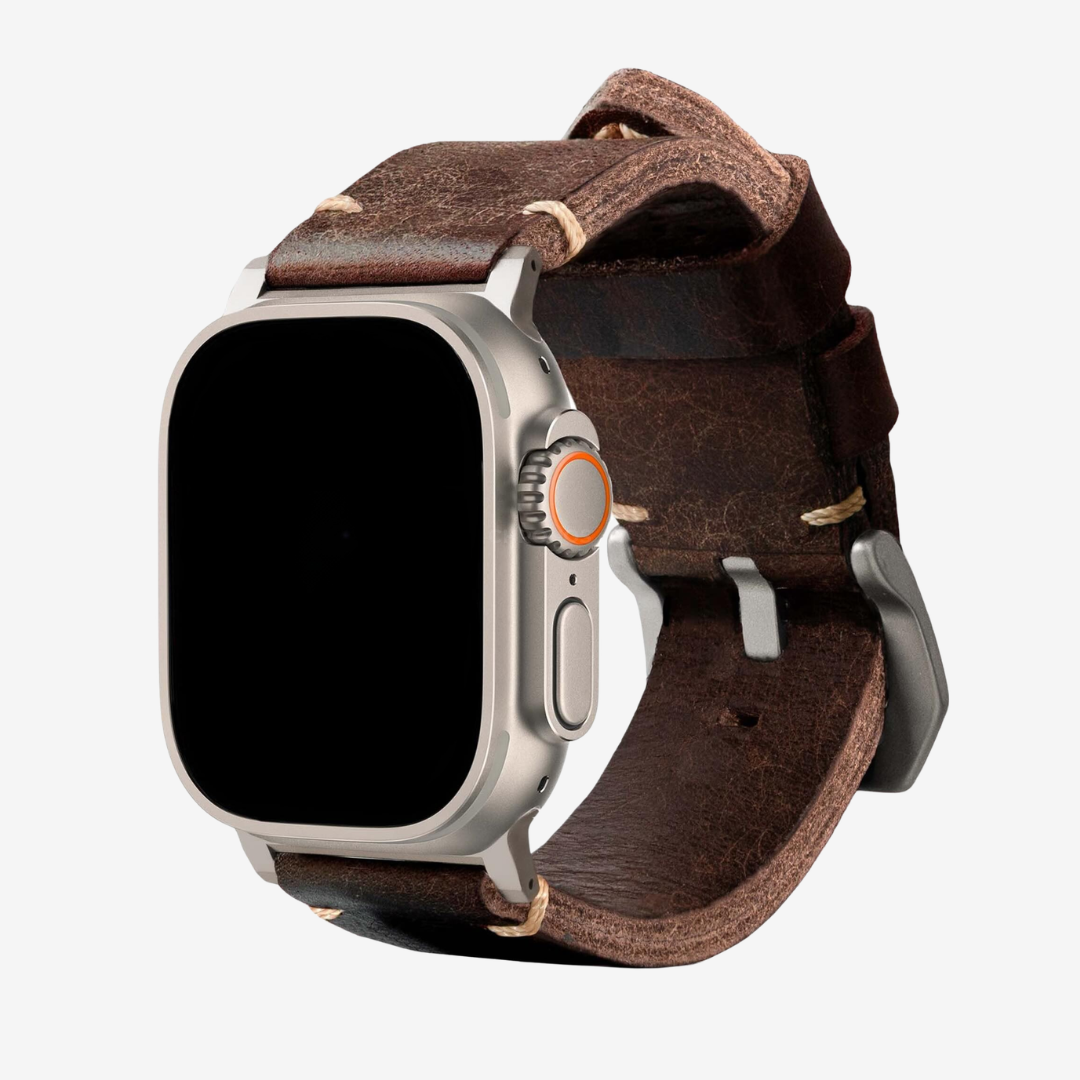 Leather Strap R01 - Brown / Natural Titanium / 40mm / 41mm / 42mm - Watch Band