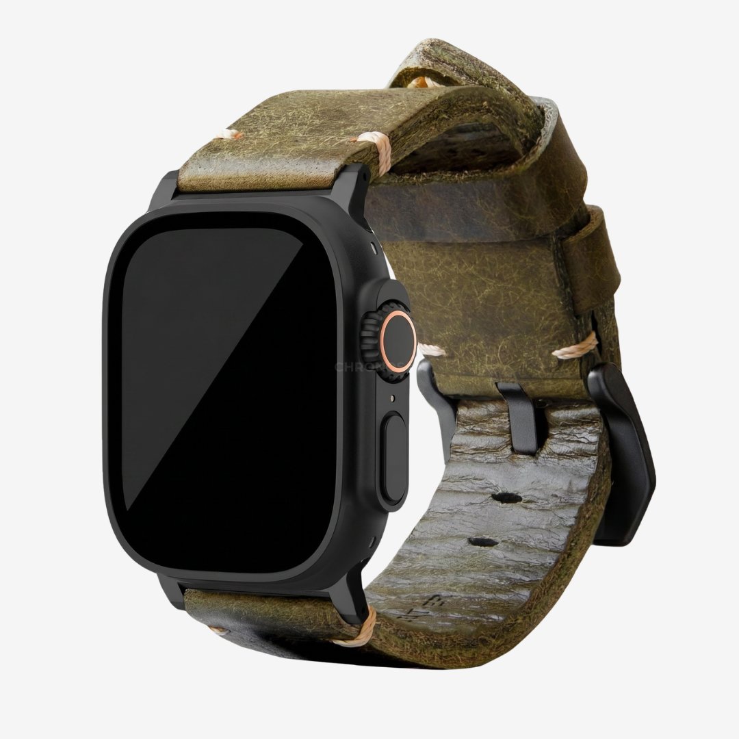 Leather Strap R01 - Olive Green / Black Titanium / 40mm / 41mm / 42mm - Watch Band