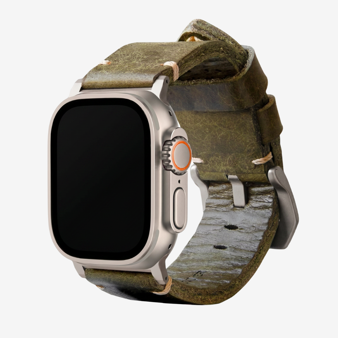 Leather Strap R01 - Olive Green / Natural Titanium / 40mm / 41mm / 42mm - Watch Band