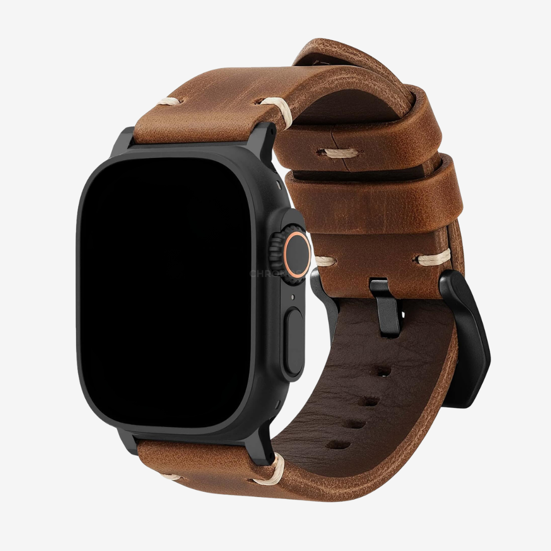 Leather Strap R01 - Saddle Brown / Black Titanium / 40mm / 41mm / 42mm - Watch Band