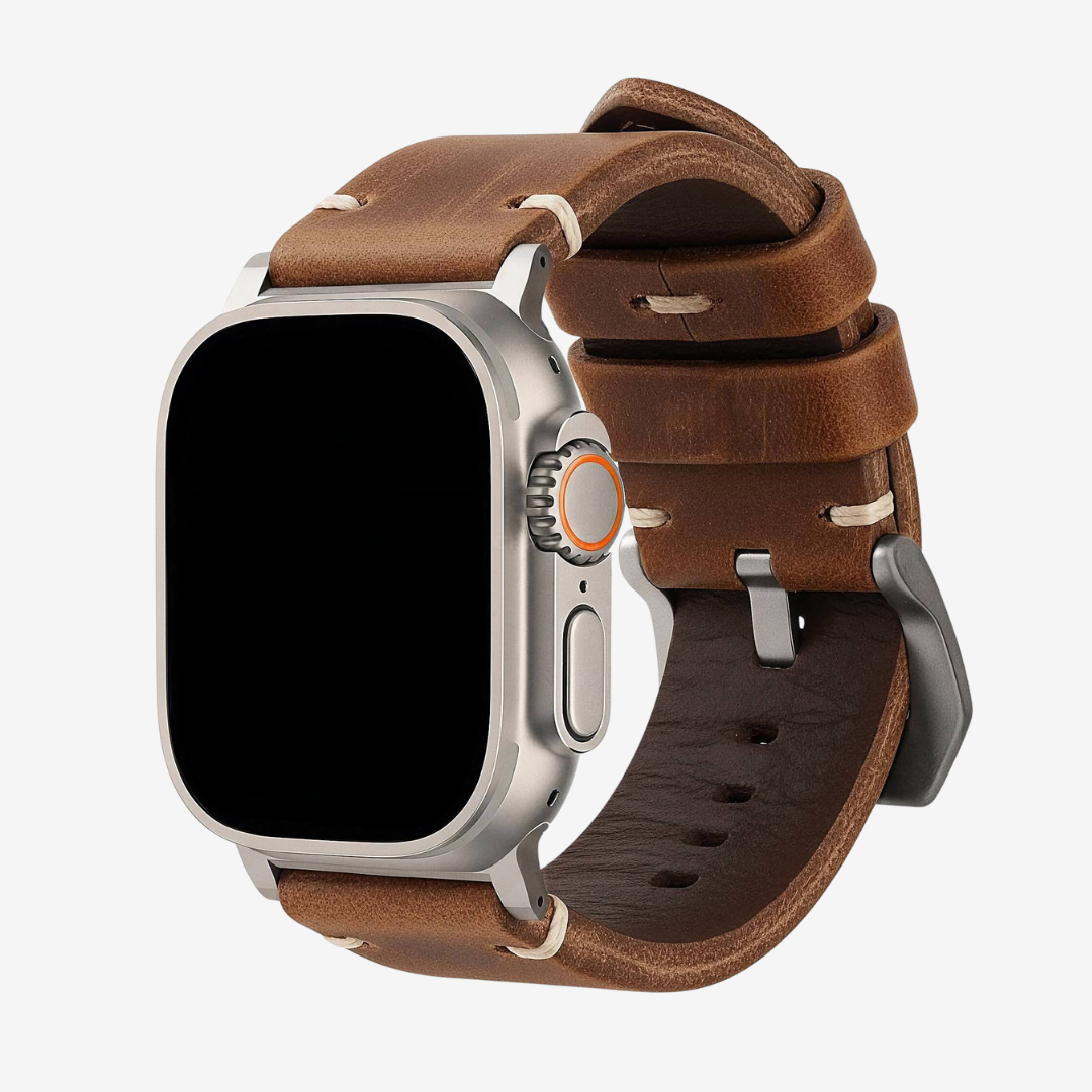 Leather Strap R01 - Saddle Brown / Natural Titanium / 40mm / 41mm / 42mm - Watch Band