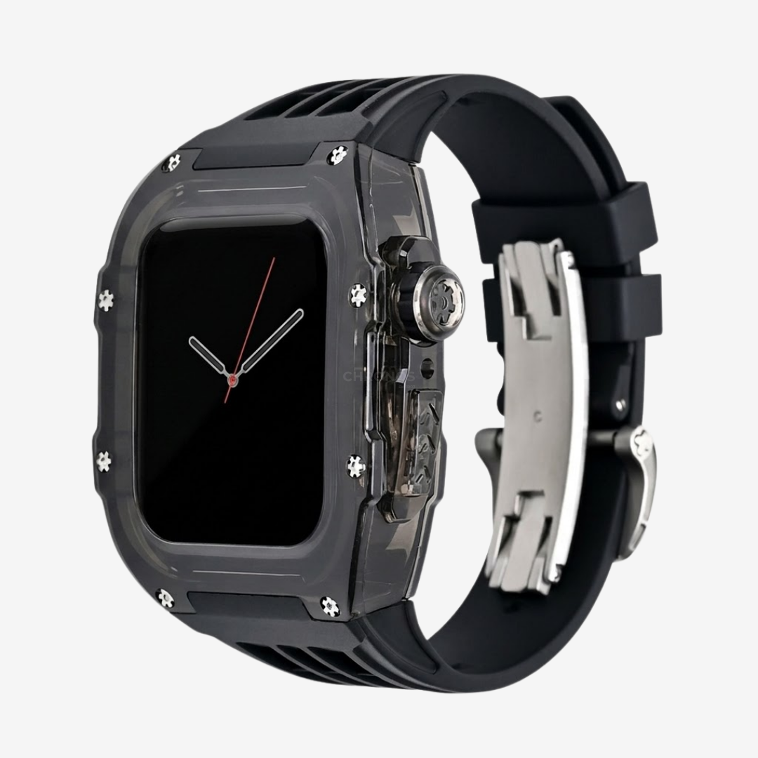 RM V30 Glacier Series Fluororubber Band Black Case Retrofit Kit For Apple Watch - Watch Case