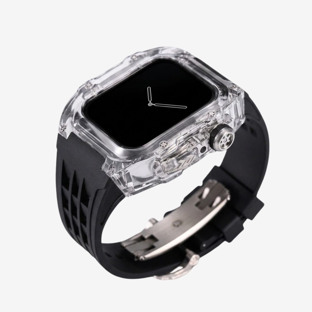 RM V30 Glacier Series Fluororubber Band Black Case Retrofit Kit For Apple Watch - Watch Case
