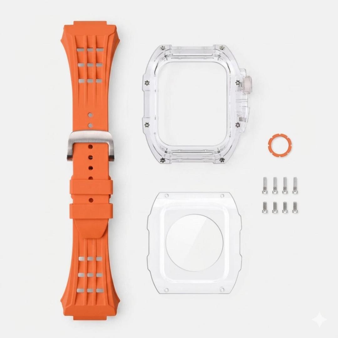 RM V30 Glacier Series Fluororubber Band Transparent Case Retrofit Kit For Apple Watch - Watch Case