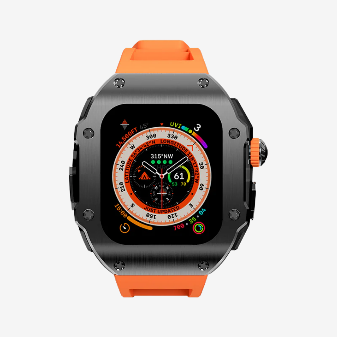 RM Vanguard Series - Fluororubber Band Stainless steel Case For Apple Watch Ultra - Watch Case