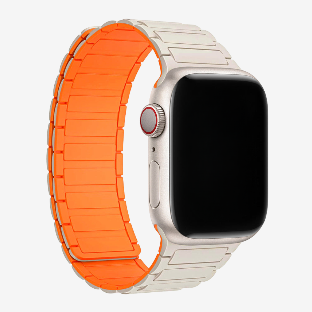 Silicone Magnetic Loop Band For Apple Watch - Starlight & Orange / 40mm/41mm/42mm - Watch Band