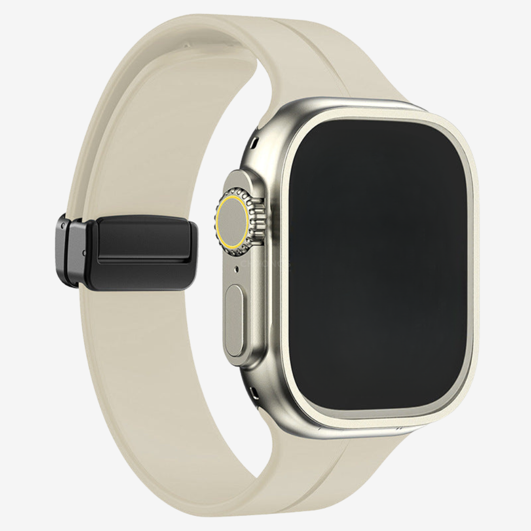 Simple Silicone Magnetic Folding Band For Apple Watch - Beige / 44mm/45mm/46mm/49mm - Watch Band
