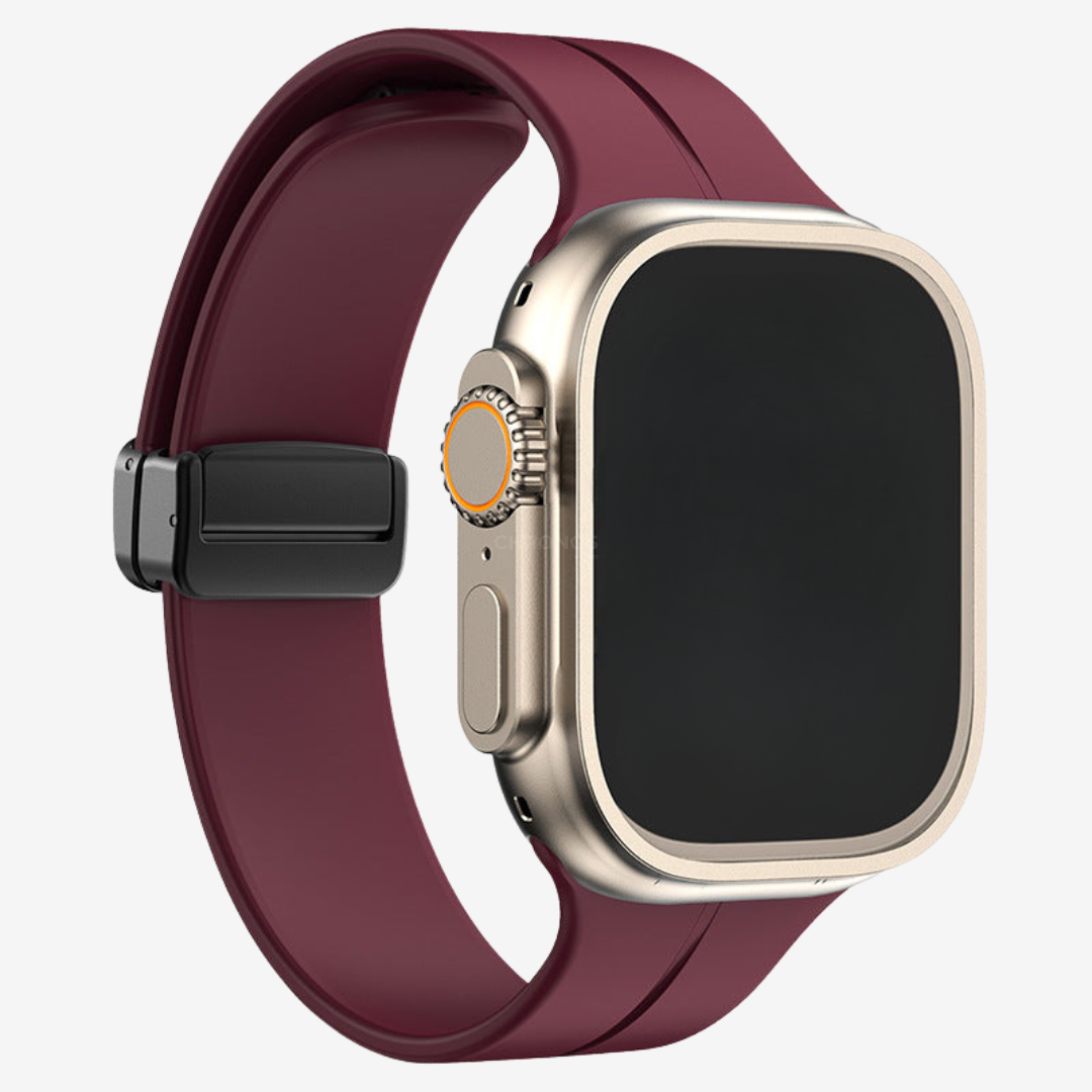 Simple Silicone Magnetic Folding Band For Apple Watch - Wine Red / 44mm/45mm/46mm/49mm - Watch Band