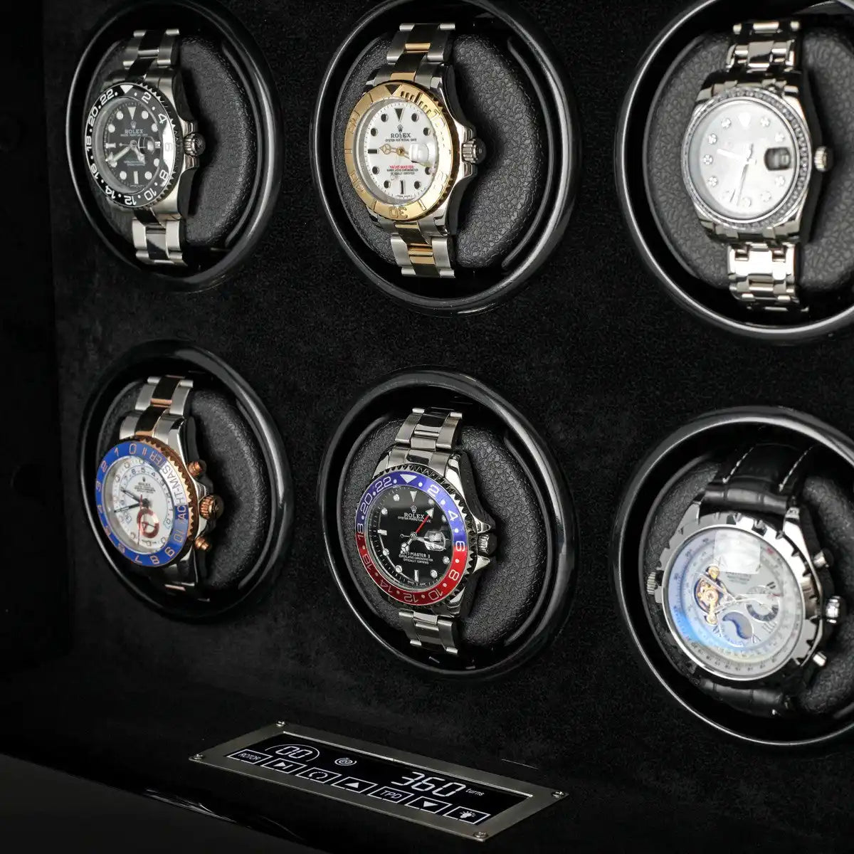 Six-watch winder with digital display.