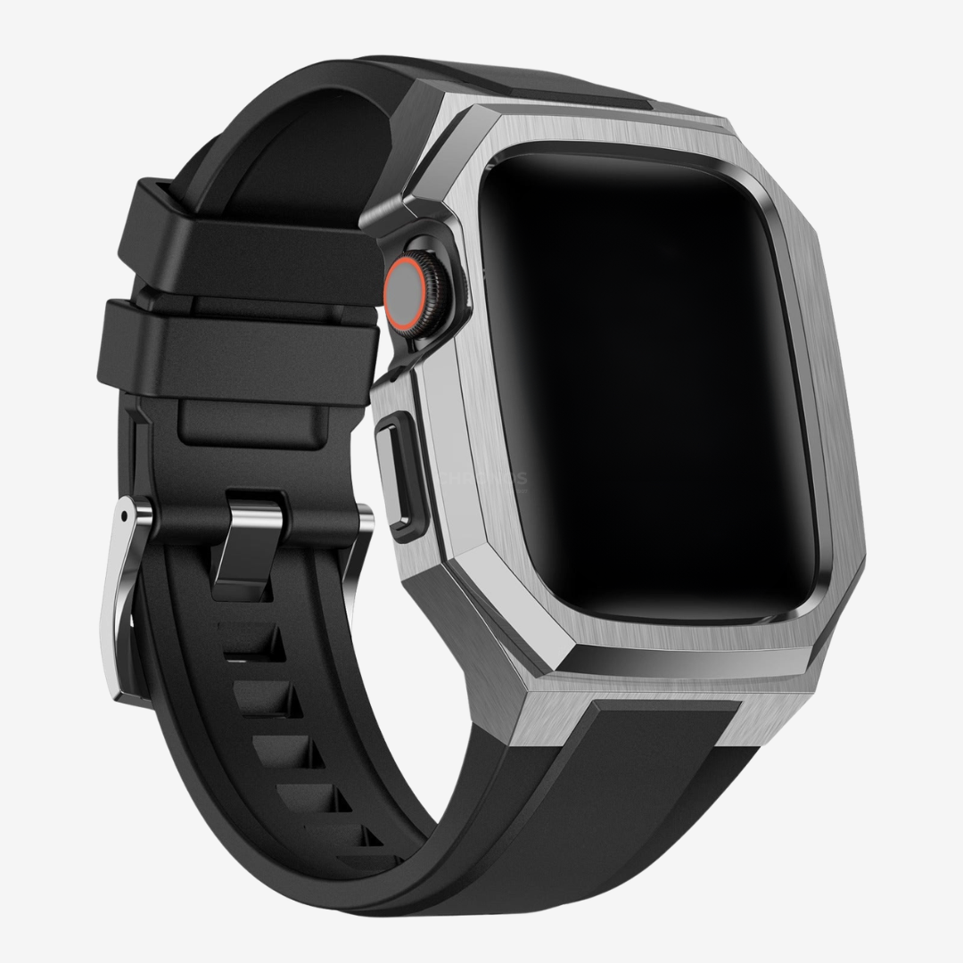 Stainless Steel Case With Rubber Band for Apple Watch - Silver / Series Ultra/Ultra2/Ultra3-49mm - Watch Case