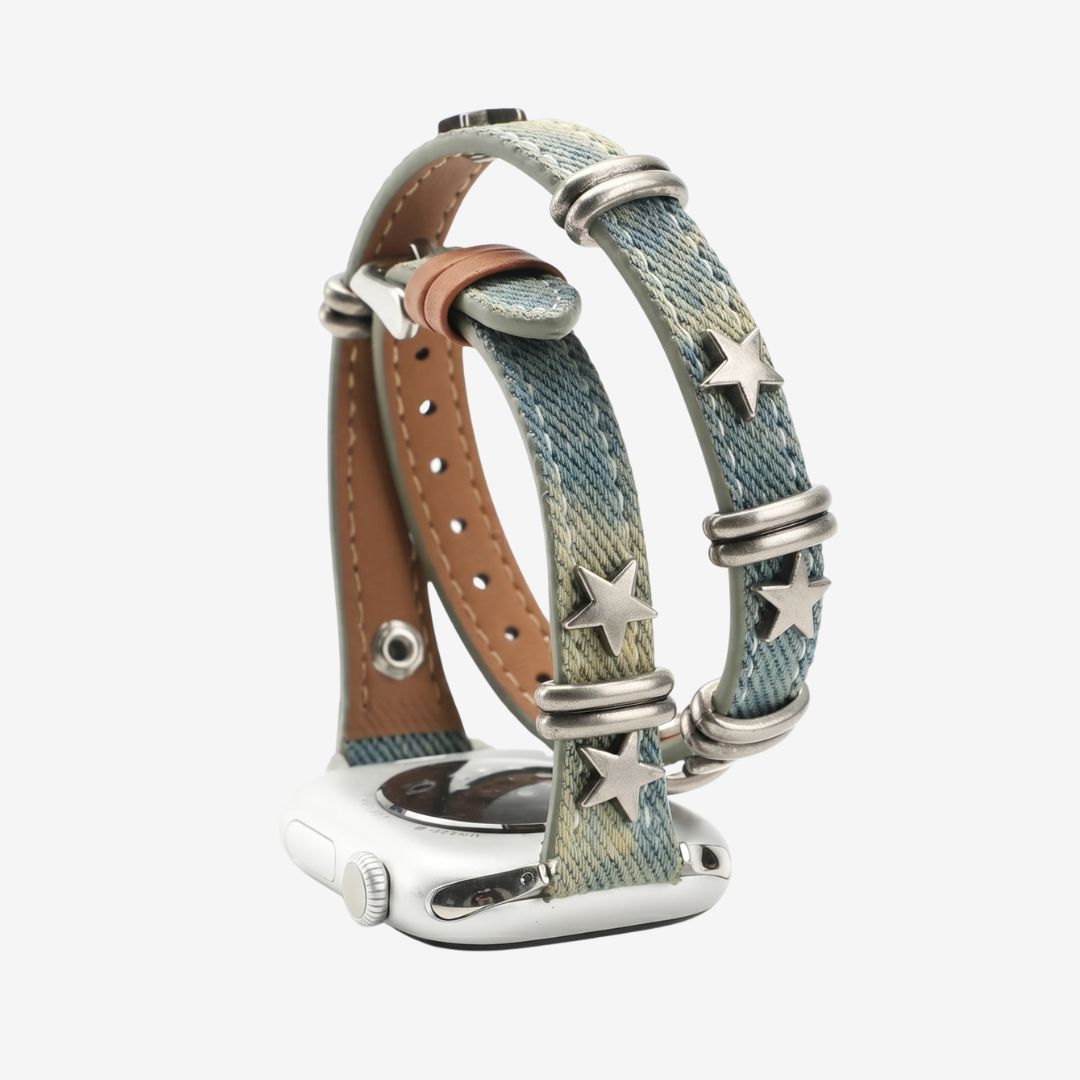 Starlight Rivet Leather Apple Watch Band - Retro Blue / 42mm/41mm/40mm - Watch Band