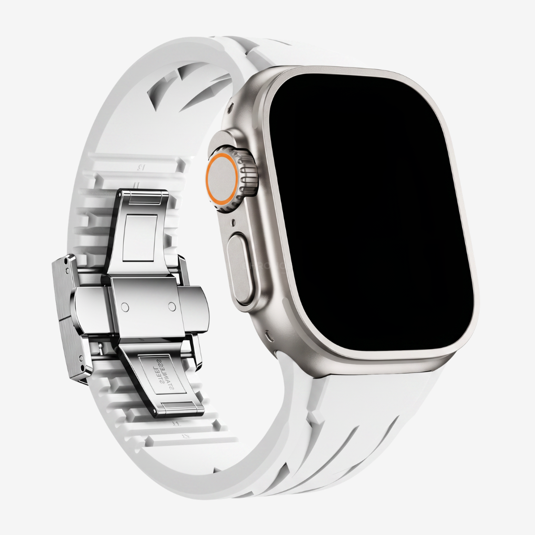 Supercar FKM Band For Apple Watch - White Band-Silver Buckle / 44mm/45mm/46mm - Watch Band