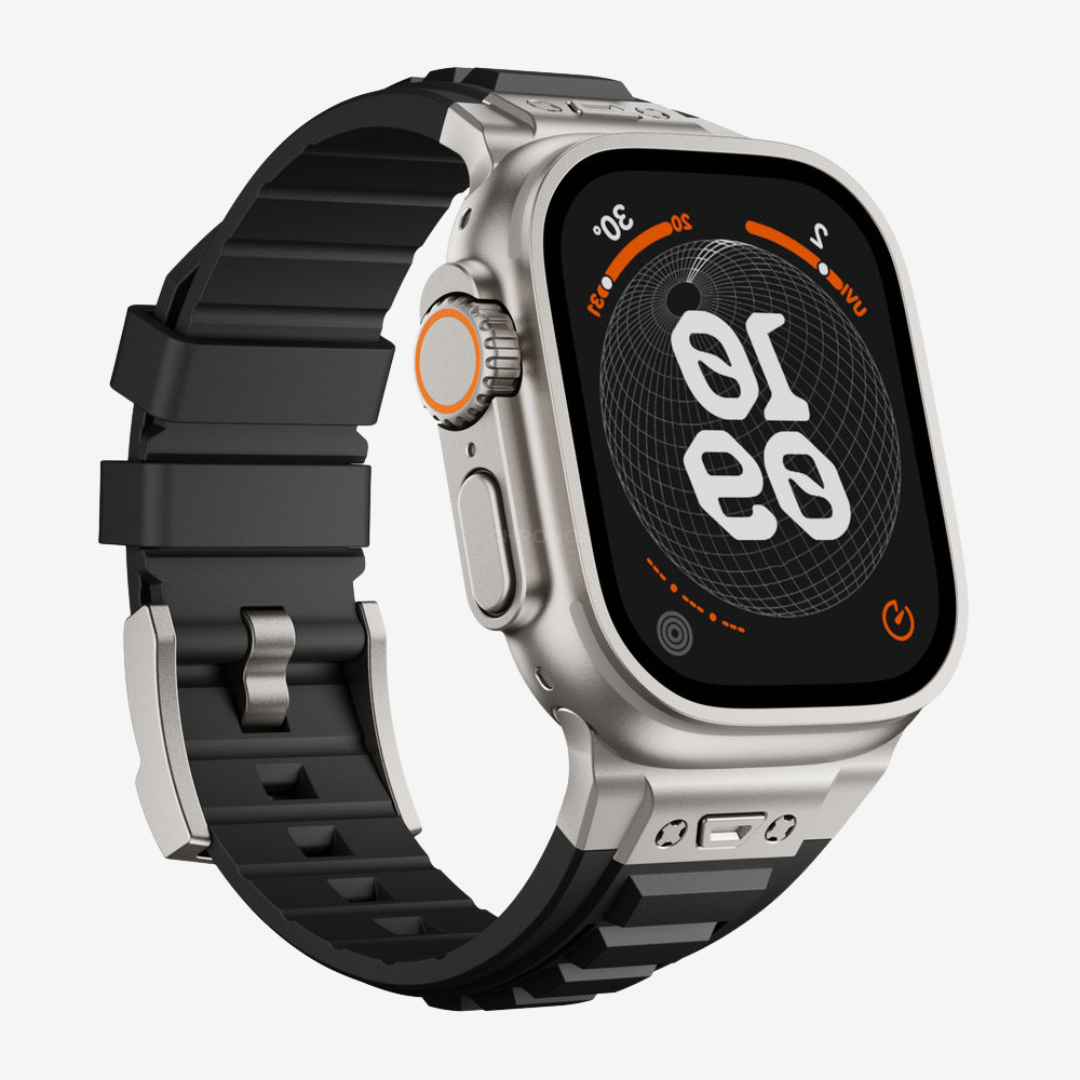 Tactical High Elastic Silicone Band for Apple Watch - Black Band-Titanium Adapter / 44mm/45mm/46mm - Watch Band