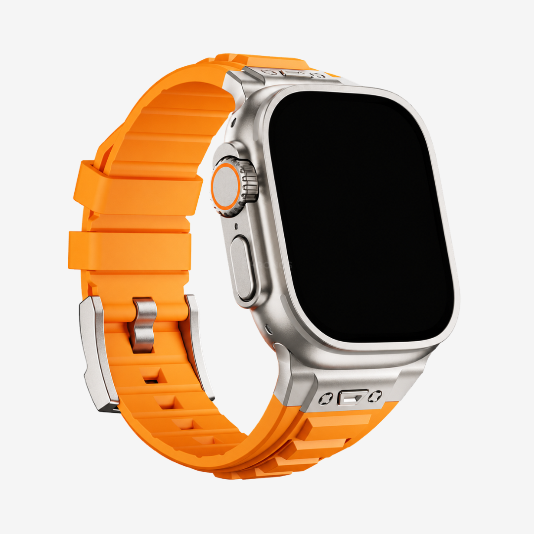 Tactical High Elastic Silicone Band for Apple Watch - Orange Band-Titanium Adapter / 44mm/45mm/46mm - Watch Band