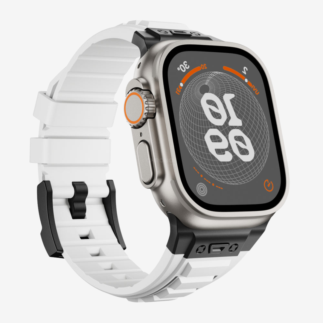 Tactical High Elastic Silicone Band for Apple Watch - White Band-Black Adapter / 44mm/45mm/46mm - Watch Band