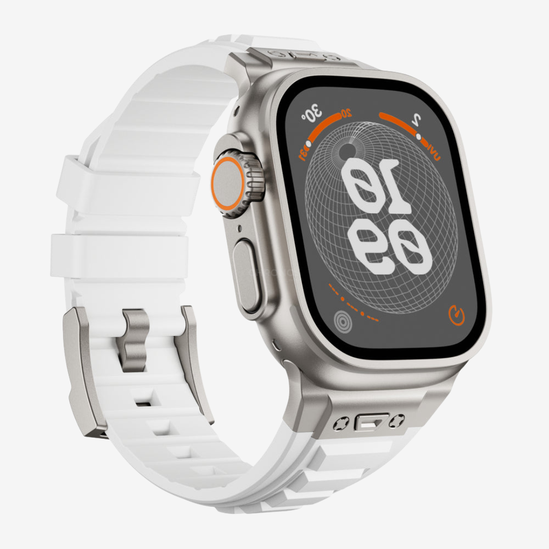 Tactical High Elastic Silicone Band for Apple Watch - White Band-Titanium Adapter / 44mm/45mm/46mm - Watch Band