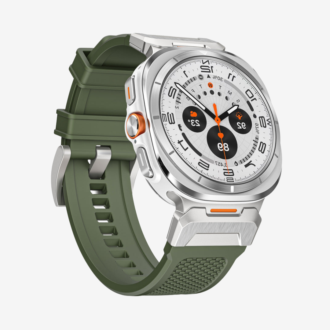 Tactical Rubber Band For Samsung Watch 7 Ultra - Green-Silver Adapter / Samsung Watch 7 Ultra - Watch Band