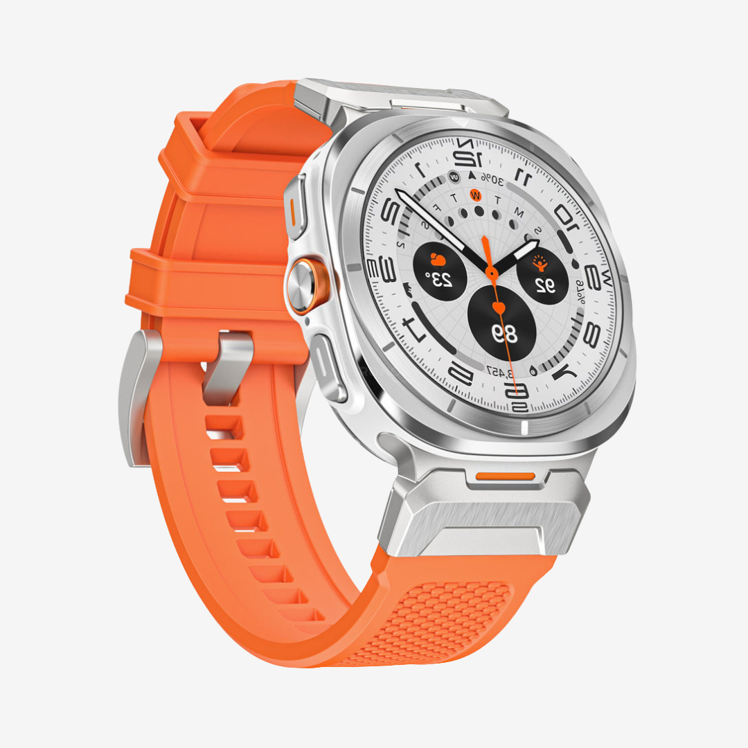 Tactical Rubber Band For Samsung Watch 7 Ultra - Orange -Silver Adapter / Samsung Watch 7 Ultra - Watch Band