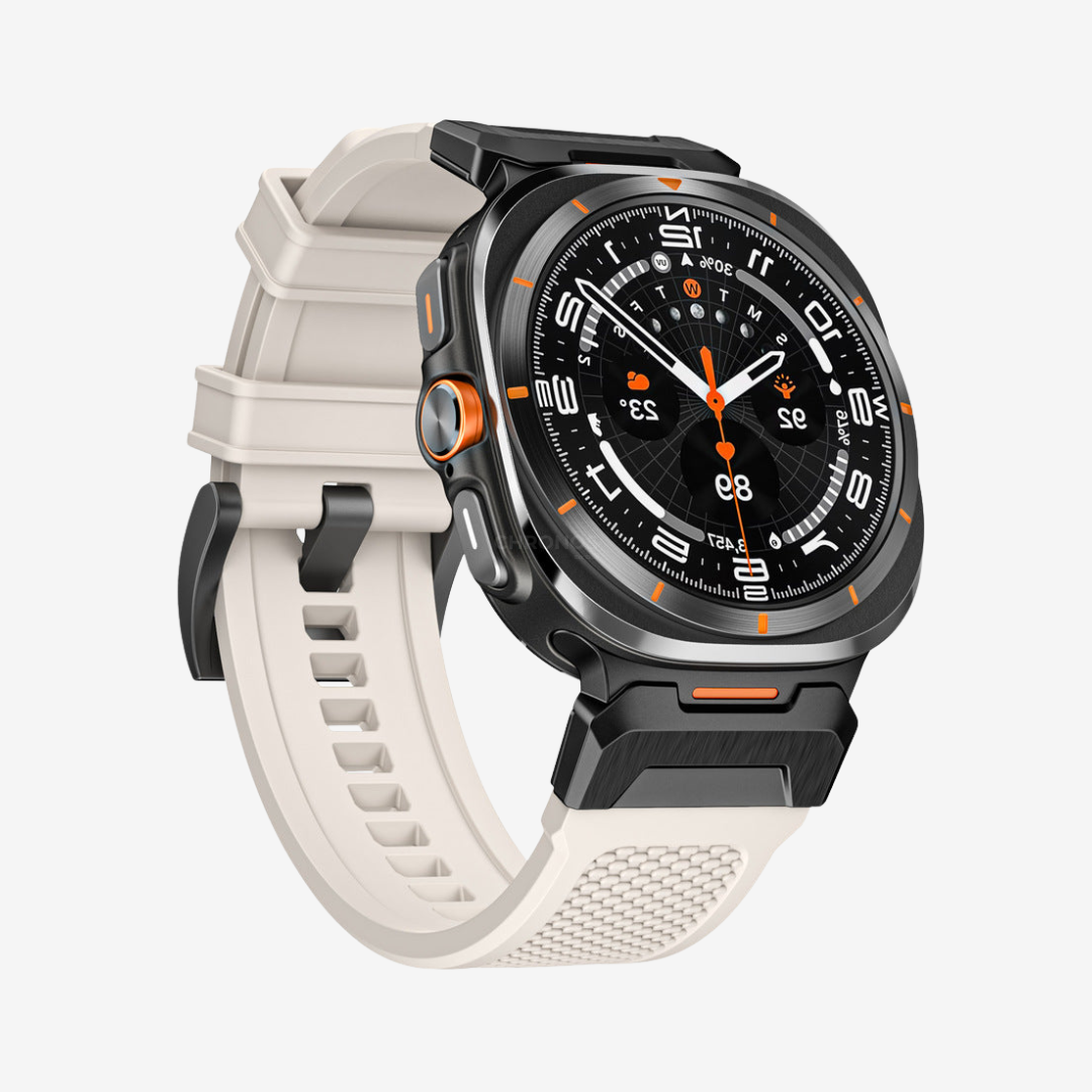Tactical Rubber Band For Samsung Watch 7 Ultra - White-Black Adapter / Samsung Watch 7 Ultra - Watch Band