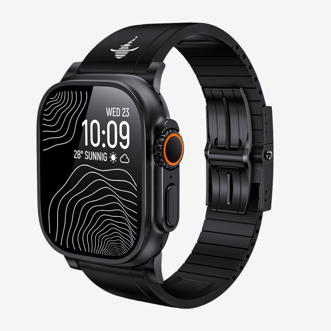 The Shark, Fine Watchmaking Grade FKM Apple Watch Band - Black-Black Buckle / 46mm/45mm/44mm - Watch Band