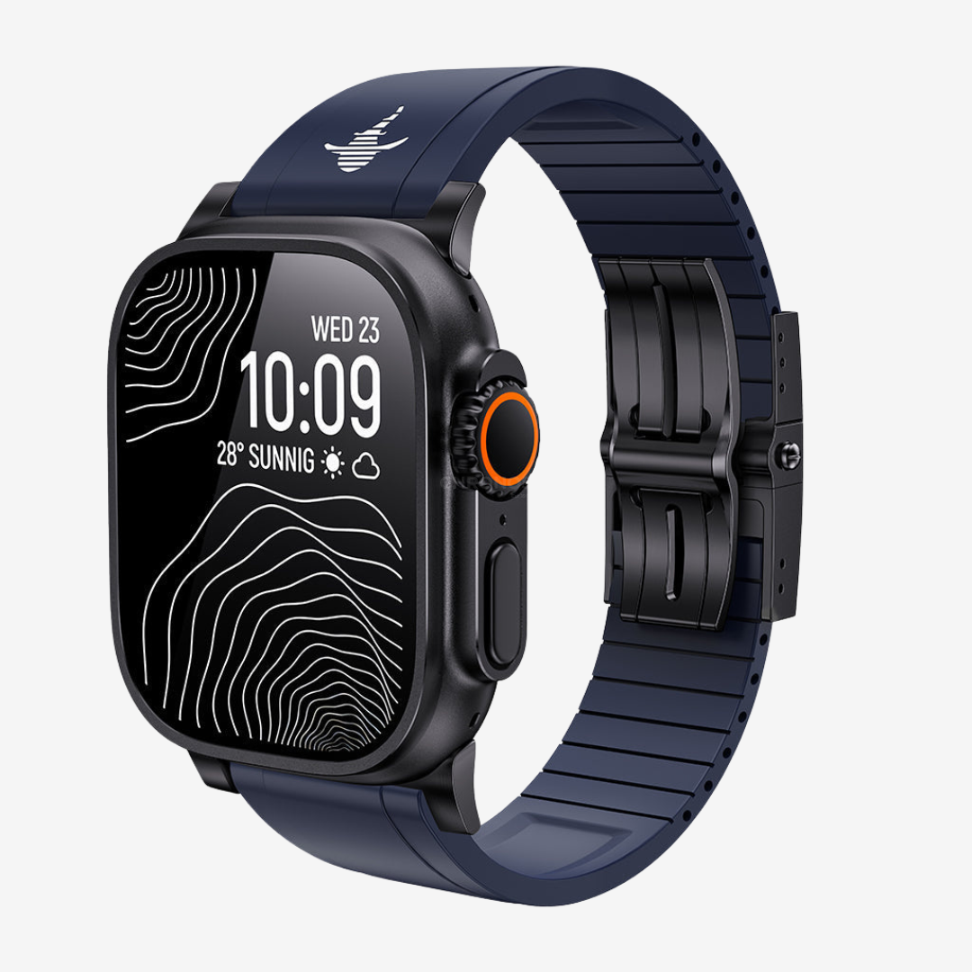The Shark, Fine Watchmaking Grade FKM Apple Watch Band - Blue-Black Buckle / 46mm/45mm/44mm - Watch Band