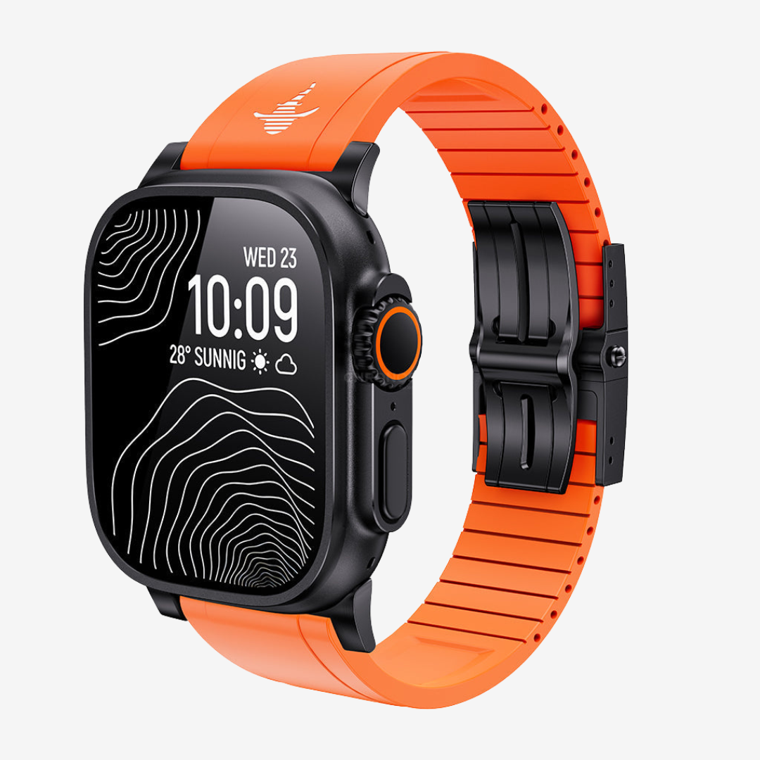 The Shark, Fine Watchmaking Grade FKM Apple Watch Band - Orange-Black Buckle / 46mm/45mm/44mm - Watch Band