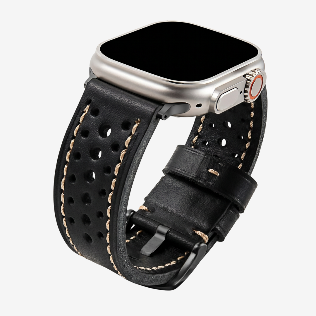 Vintage Racing Leather Band For Apple Watch - Black / Black / 40mm/41mm/42mm - Watch Band