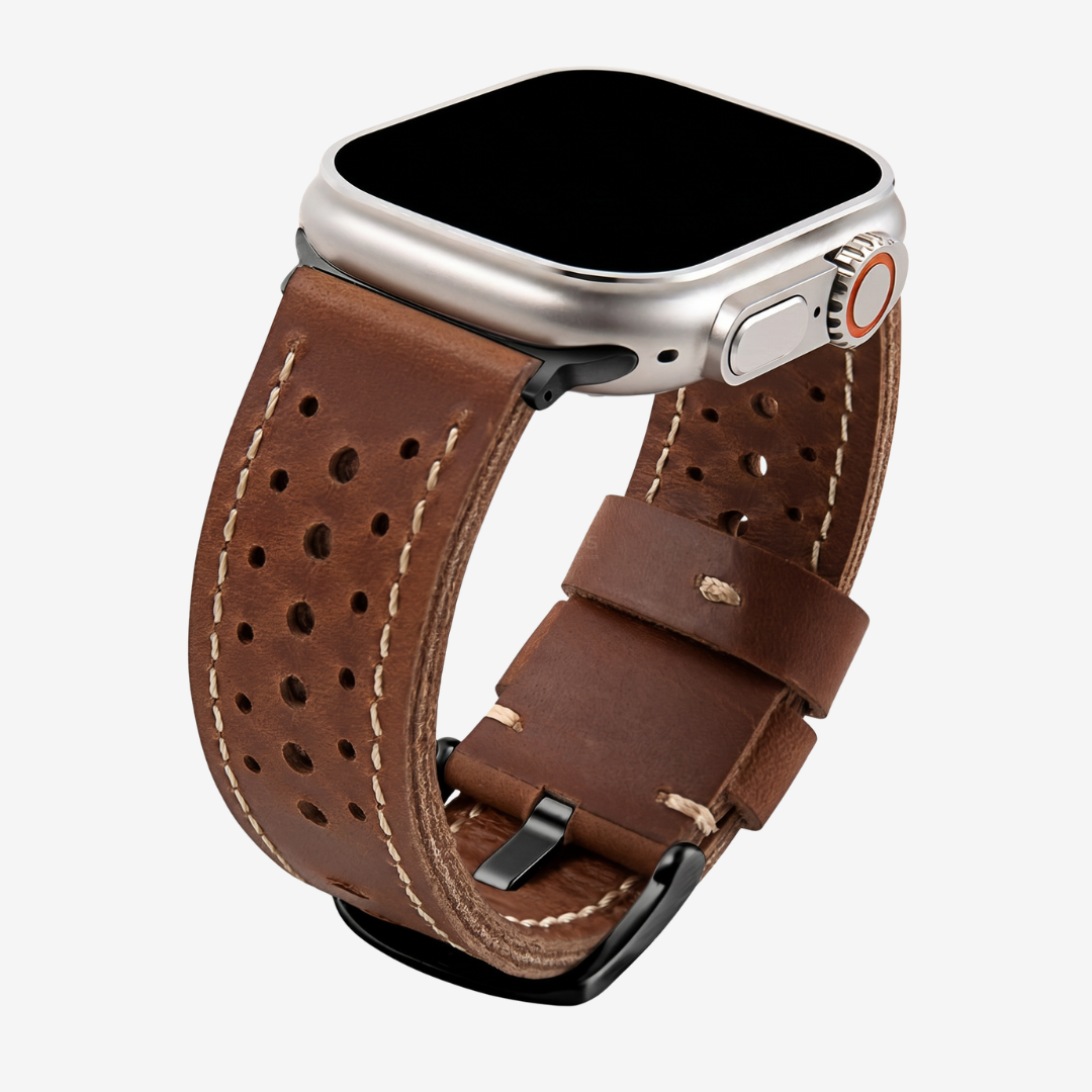 Vintage Racing Leather Band For Apple Watch - Brown / Black / 40mm/41mm/42mm - Watch Band