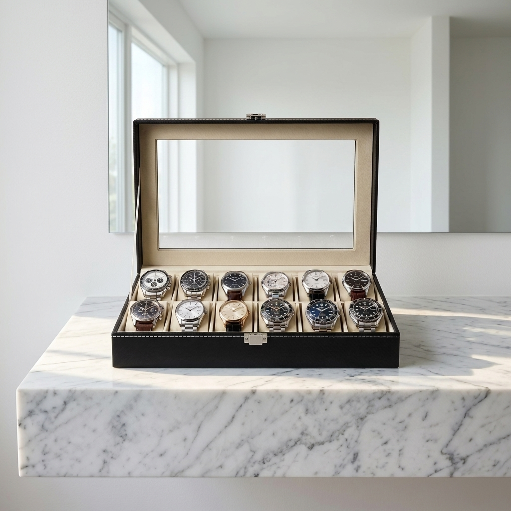 Watch Box – Classic Black 12 Slots - Watch Box