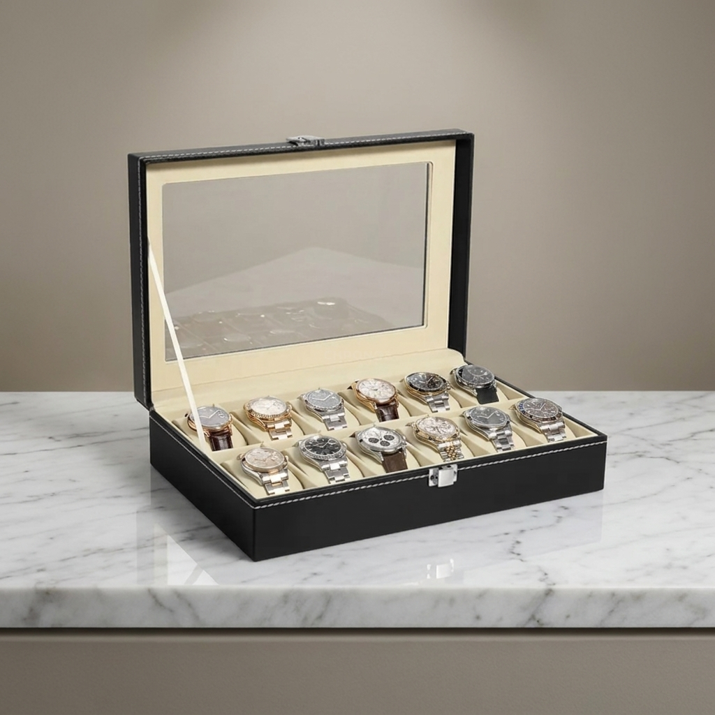 Watch Box – Classic Black 12 Slots - Watch Box
