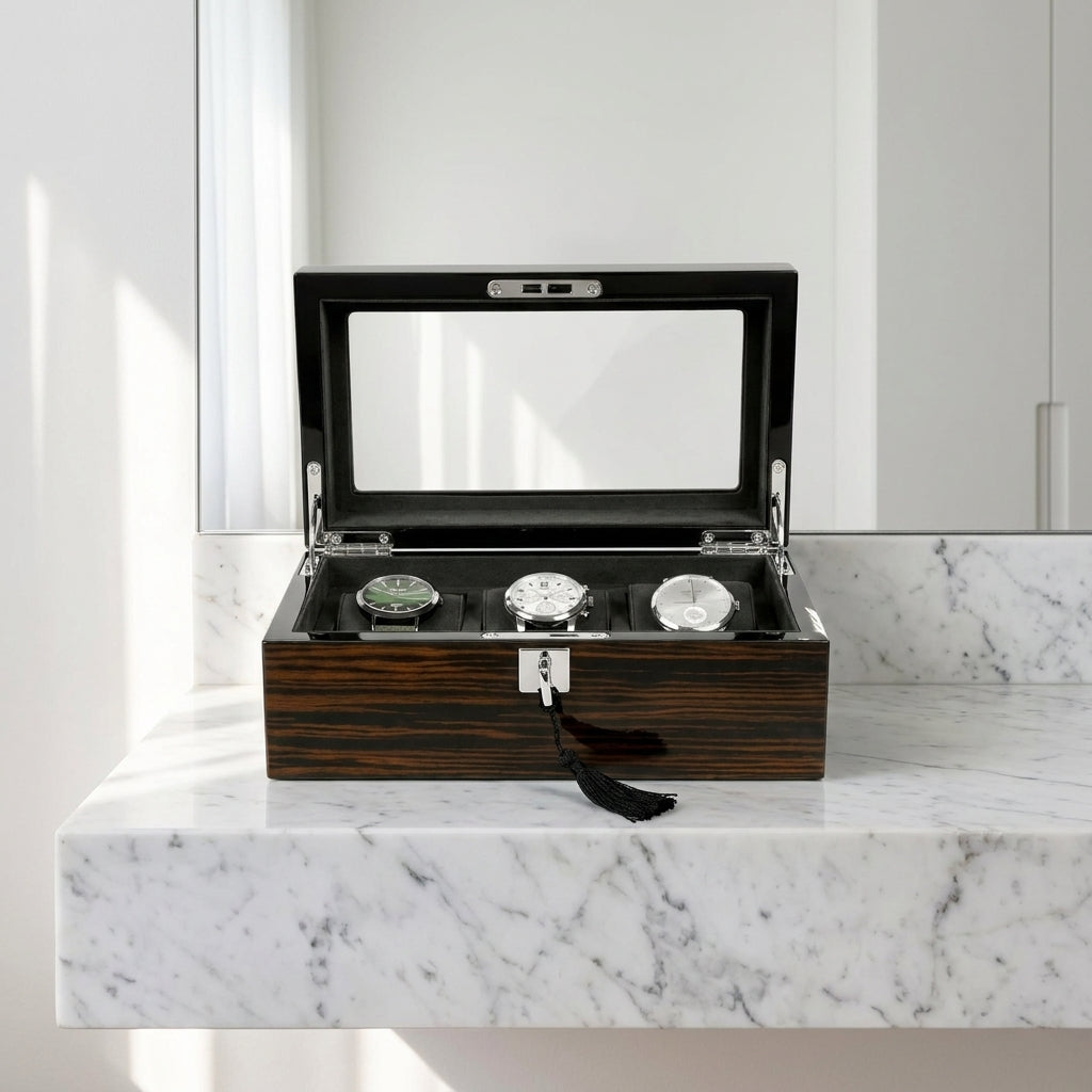 Watch Box – Ebony Wood 3 Slots - Watch Box