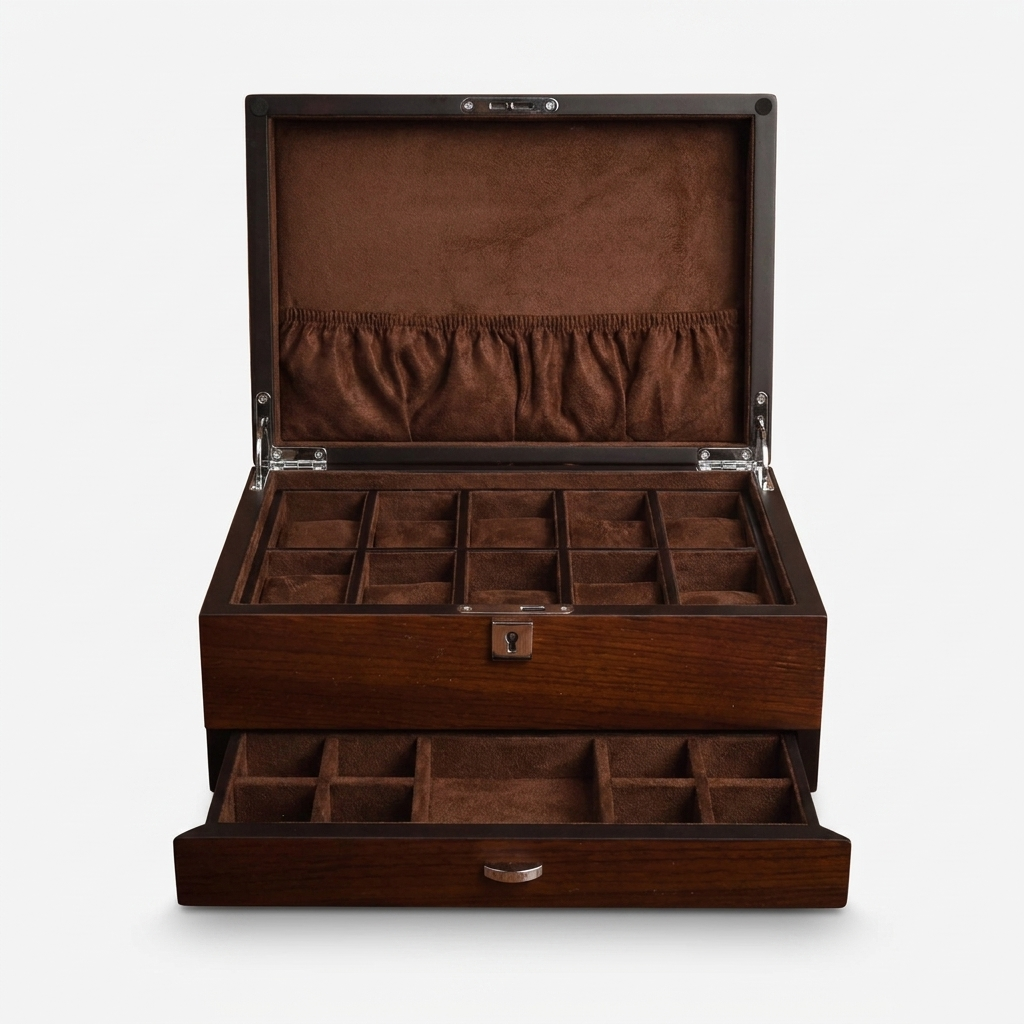 Watch Box – Elite Wood Drawer 10 Slots - Brown - Watch Box