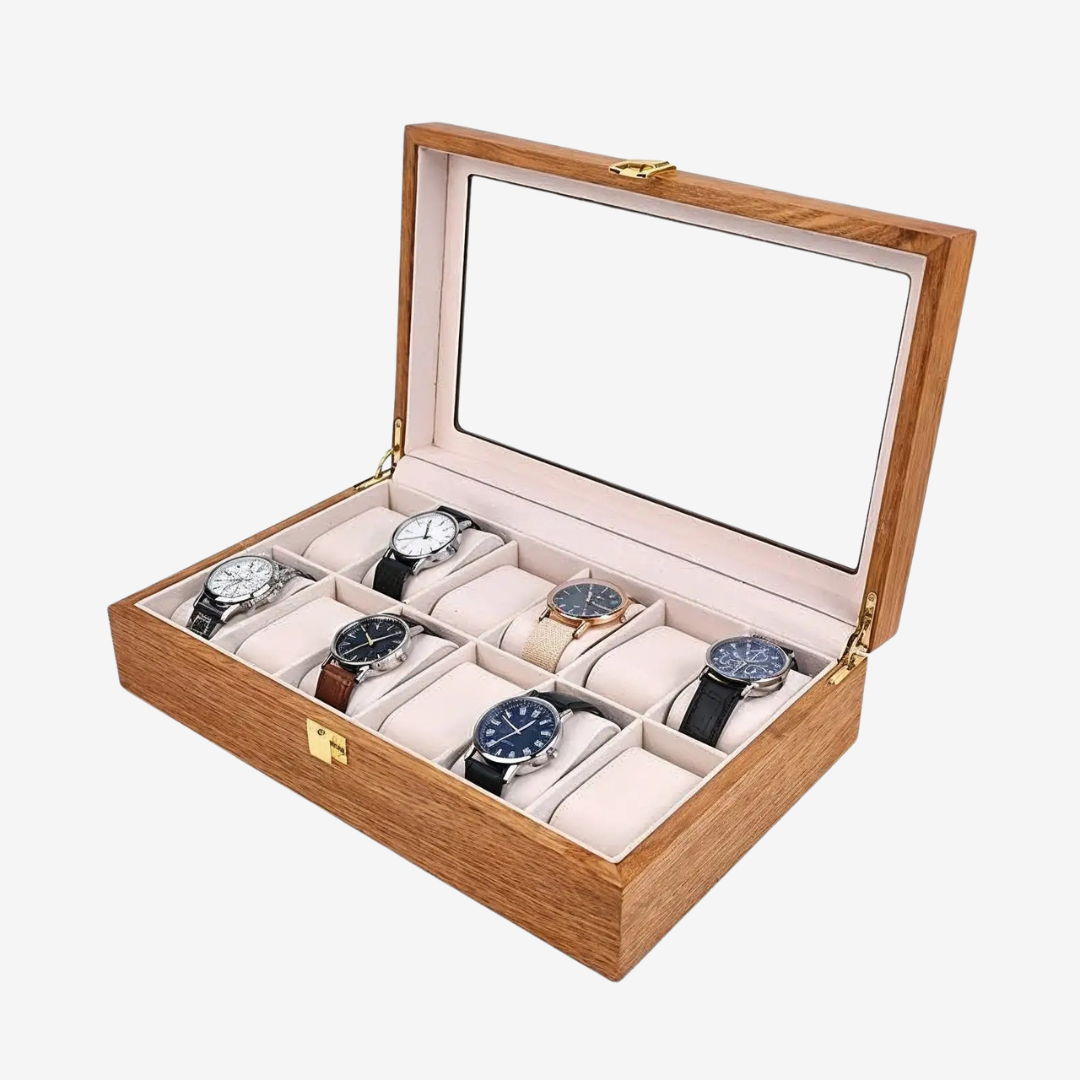 Watch Box – Heritage Deca Twelve Box 12 Slots - Light Oak Finish - Watch Box