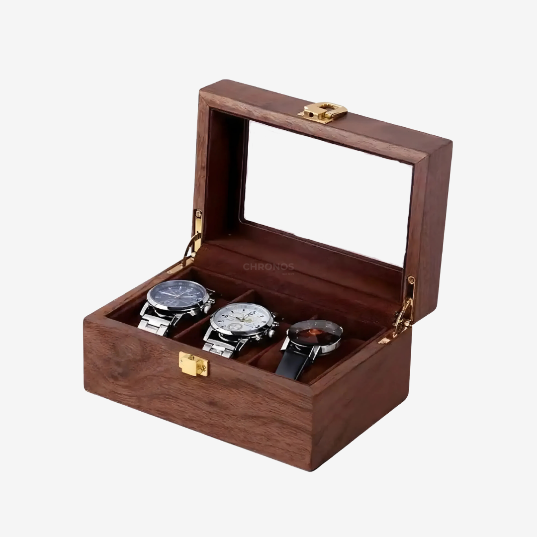 Watch Box – Heritage Trio Box 3 Slots - Walnut Finish - Watch Box