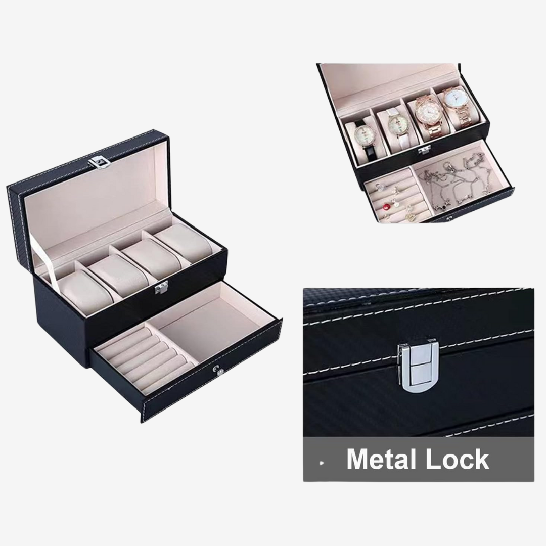 Boîte à montres - Range-bijoux - 4 emplacements - Boîte à montres