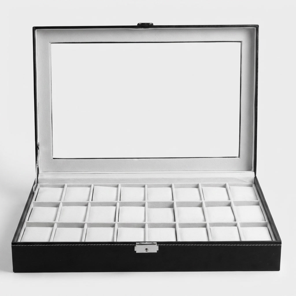 Watch Box – Large Black Leather 24 Slots - Watch Box