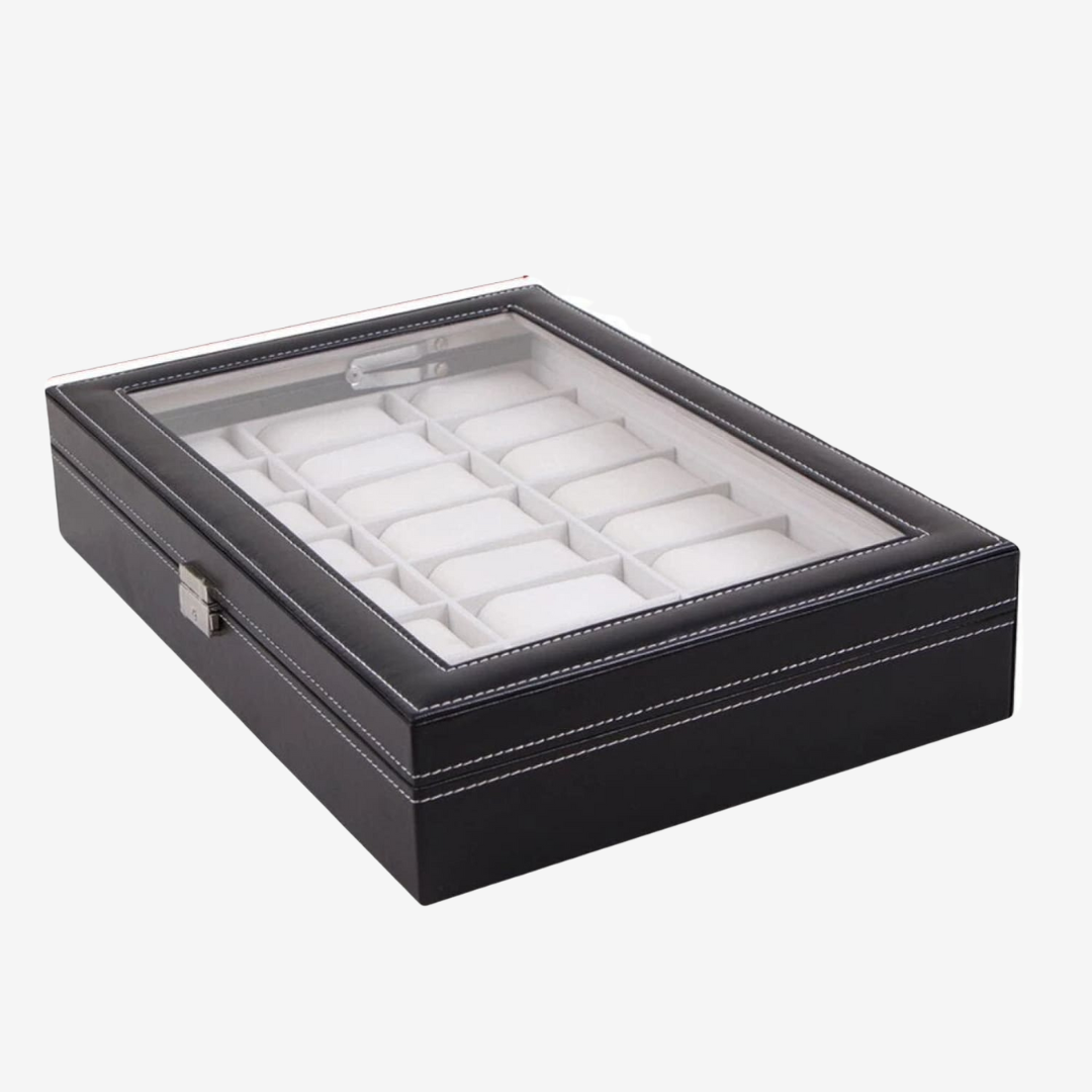 Watch Box - Large Black Leather - 24 slots - Watch Box