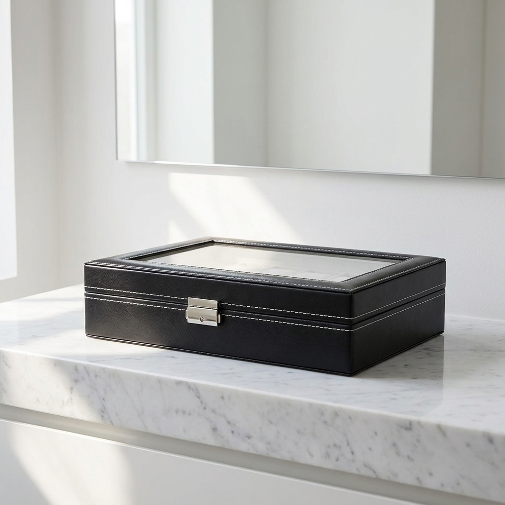 Watch Box – Large Black Leather 24 Slots - Watch Box