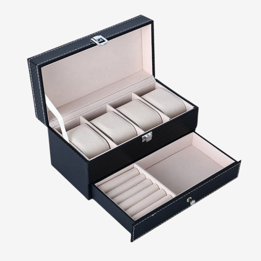 Watch Box - Luxury Drawer - 4 Slots - Black - Watch Box
