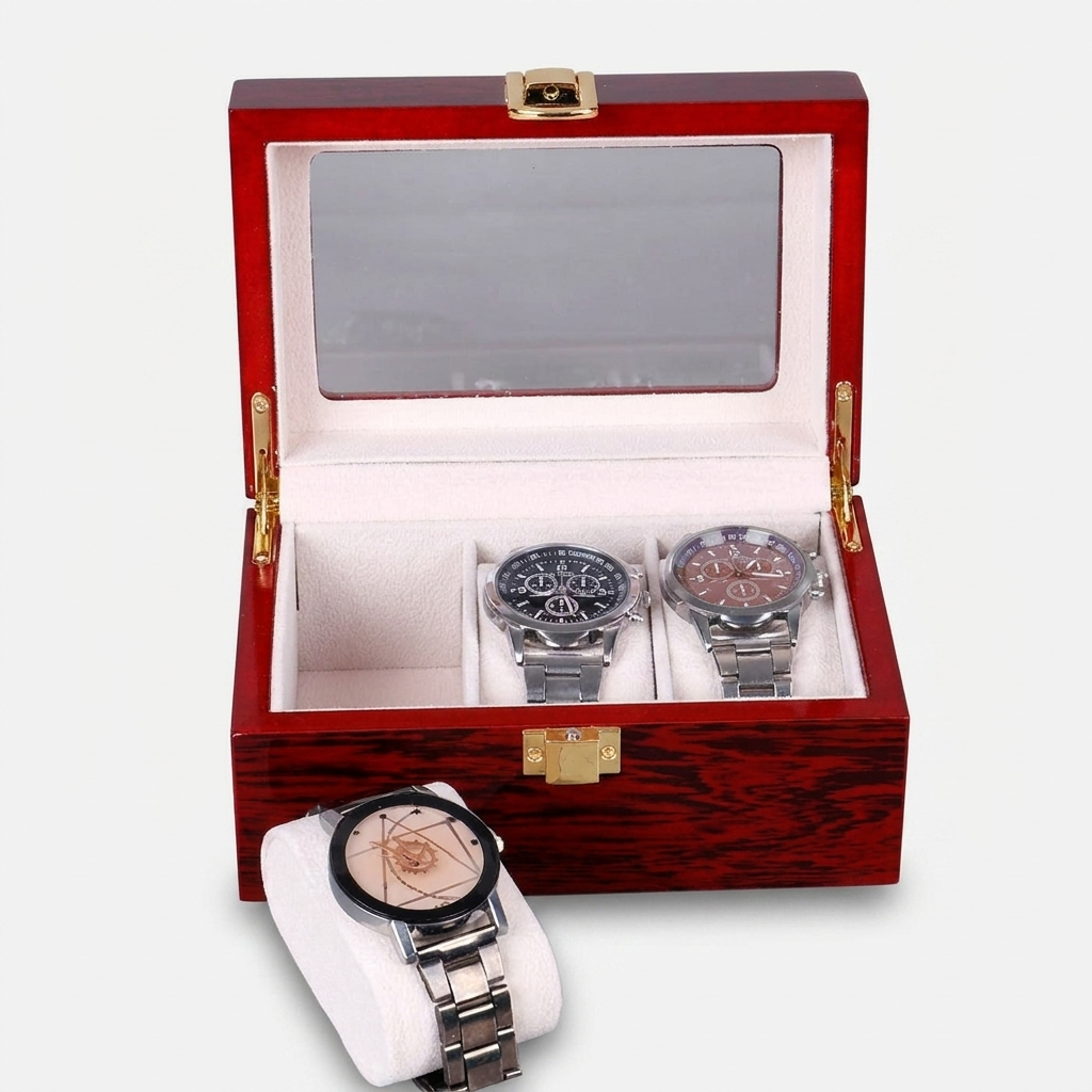Watch Box – Red Wood - 3 Slots - Watch Box