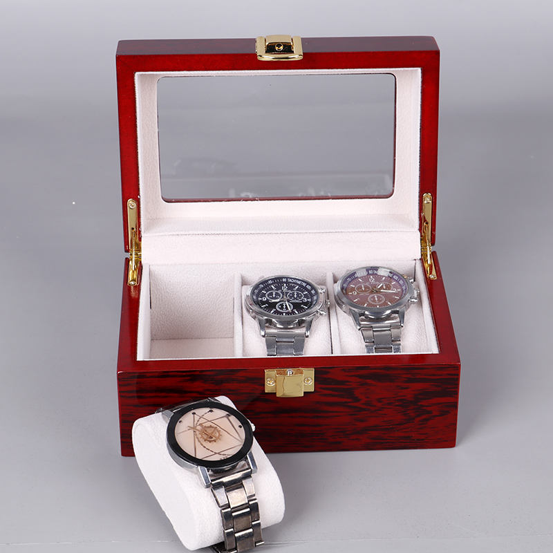 Watch Box – Red Wood - 3 Slots - Watch Box