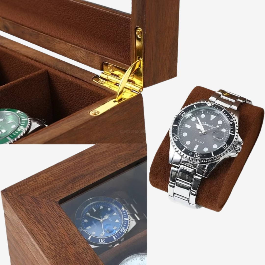 Boîte à montres - Bois de teck 6 emplacements - Boîte à montres