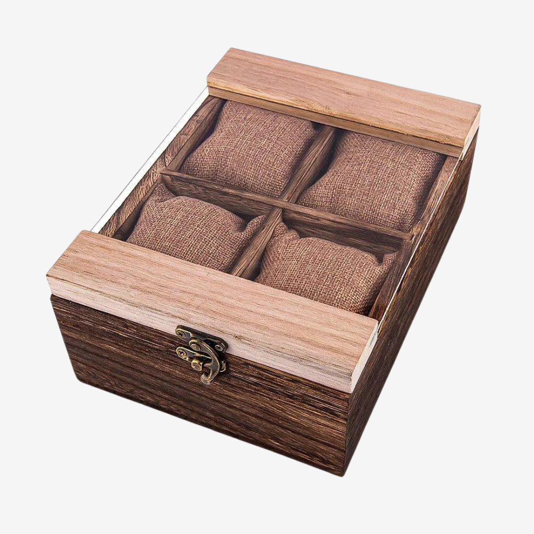 Boîte à montres - Coffret vintage en bois 4 emplacements - Boîte à montres