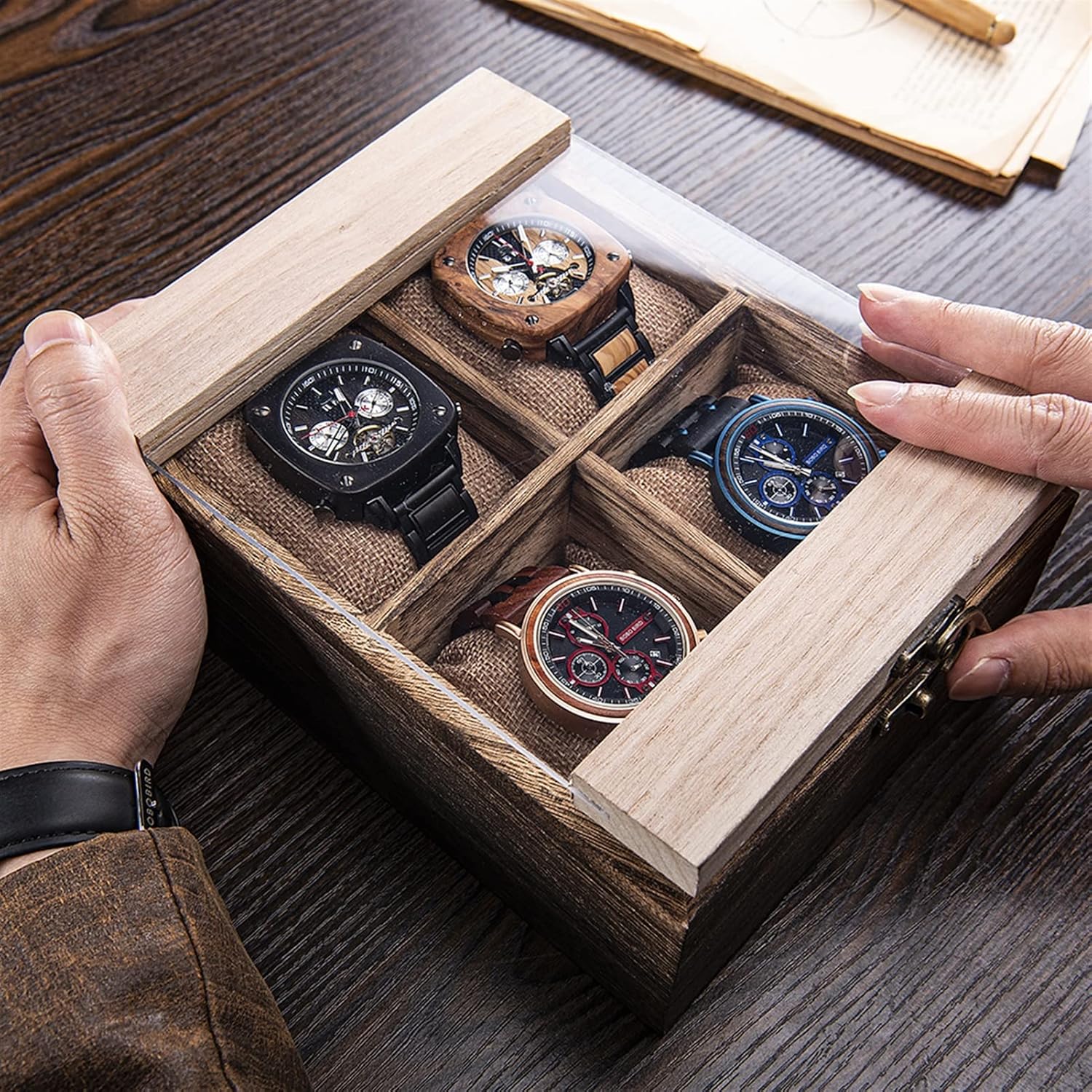 Watch Box – Vintage Wooden Chest 4 Slots - Watch Box